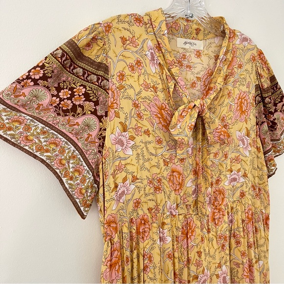 A Beautiful Soul Floral Tie Ribbon Tiered Ruffled Hem Flowy Maxi Dress XL - Picture 3 of 14